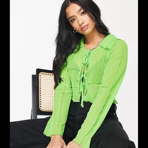 Tie Front Collar Sheer Top